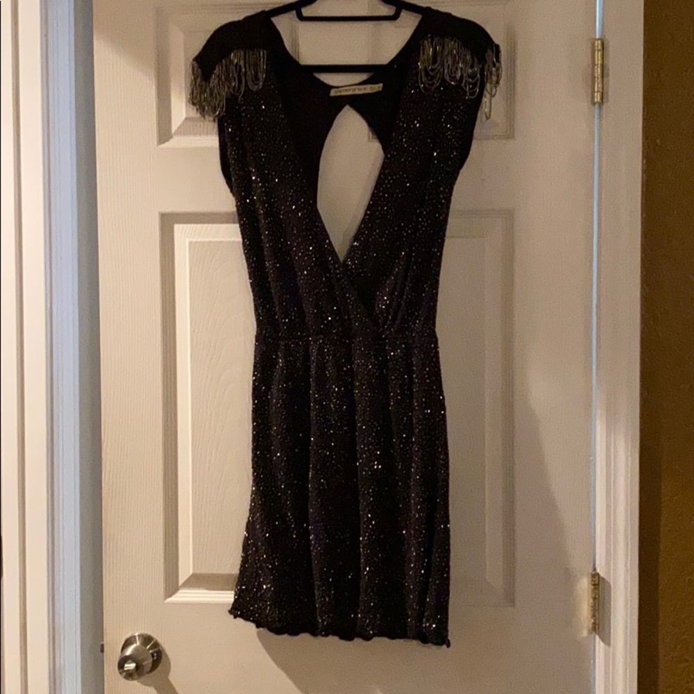 Beaded black evening mini dress